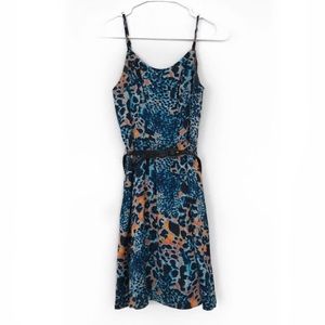 Kensie Blue Black Orange Belted Printed Dress – Size XS